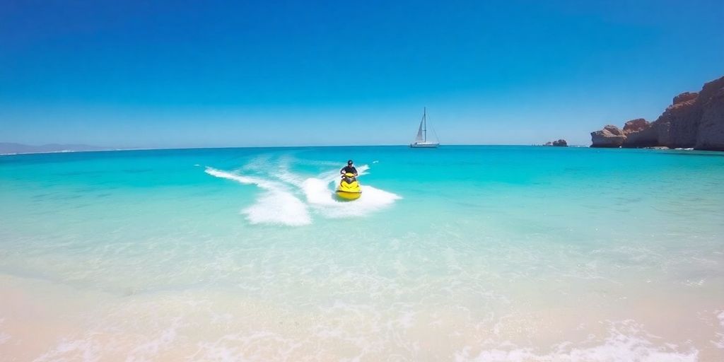 Jet ski and sailboat on Cabo waters.