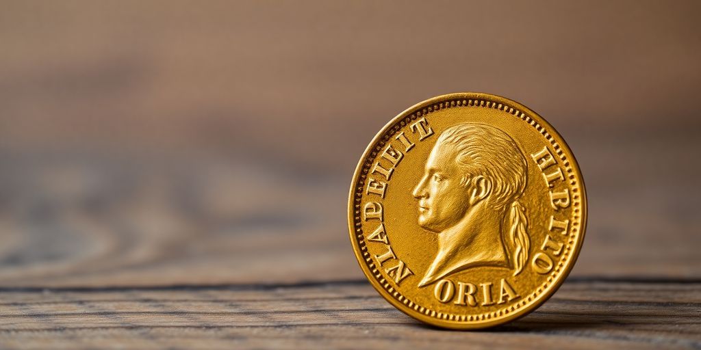 Pièce en or de Napoléon sur une surface en bois.