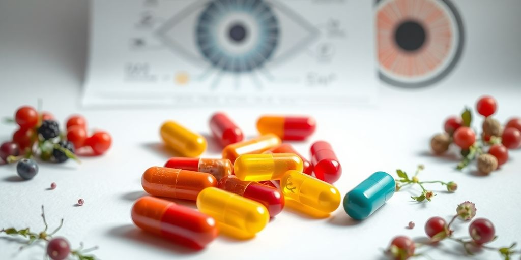 Vibrant capsules, eye diagram, natural ingredients.