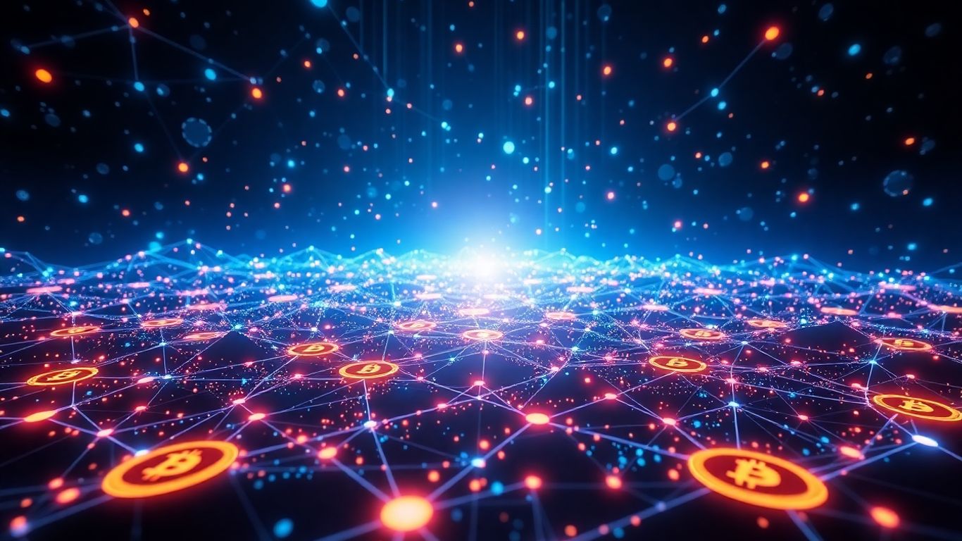Digital currency streams in a vibrant, interconnected landscape.
