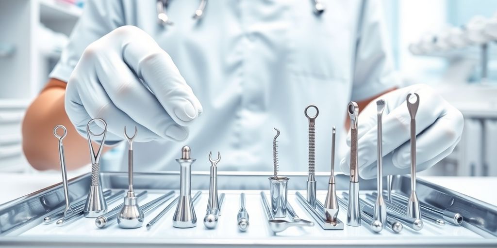 Dental assistant organizing orthodontic tools.