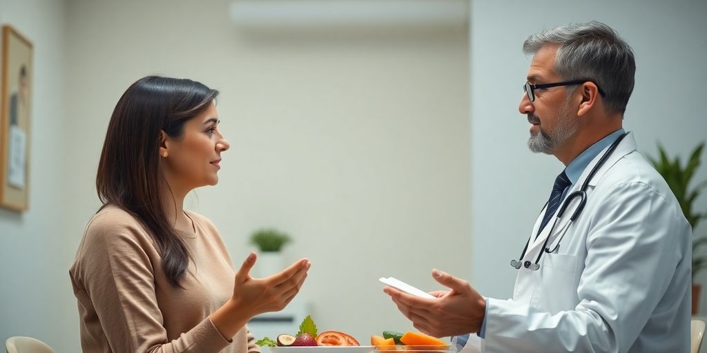 Ernährung und Lipödem: Patient und Arzt in einem hellen medizinischen Raum.
