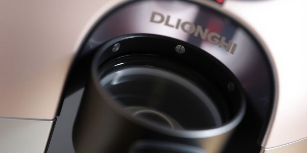 Delonghi espresso maker water reservoir with clean water inside.