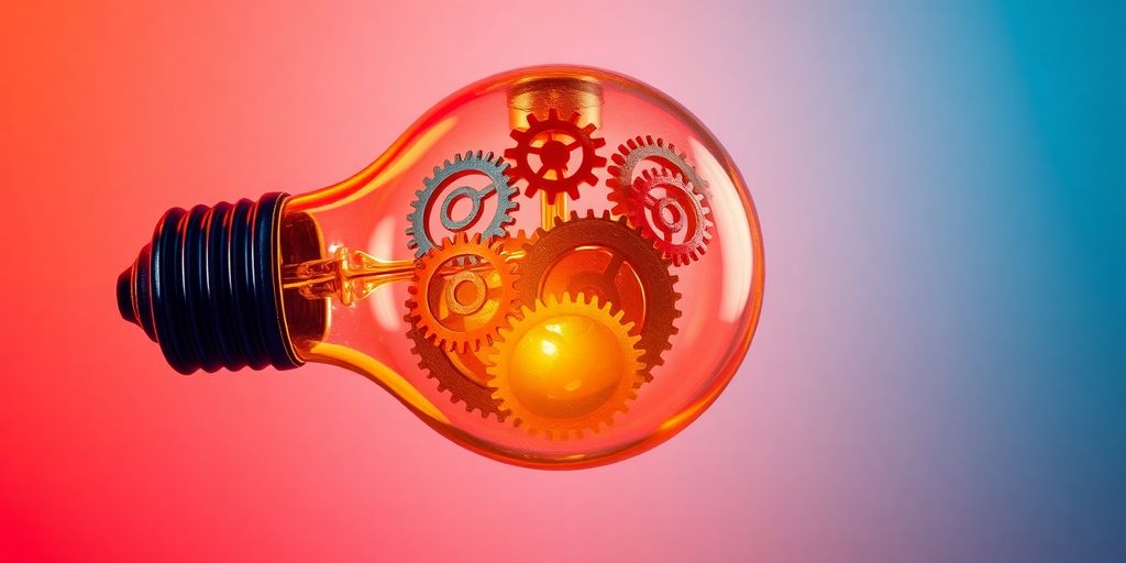 Lightbulb with gears inside.