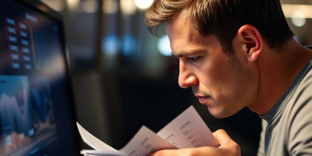 Sports bettor analyzing betting performance with data.