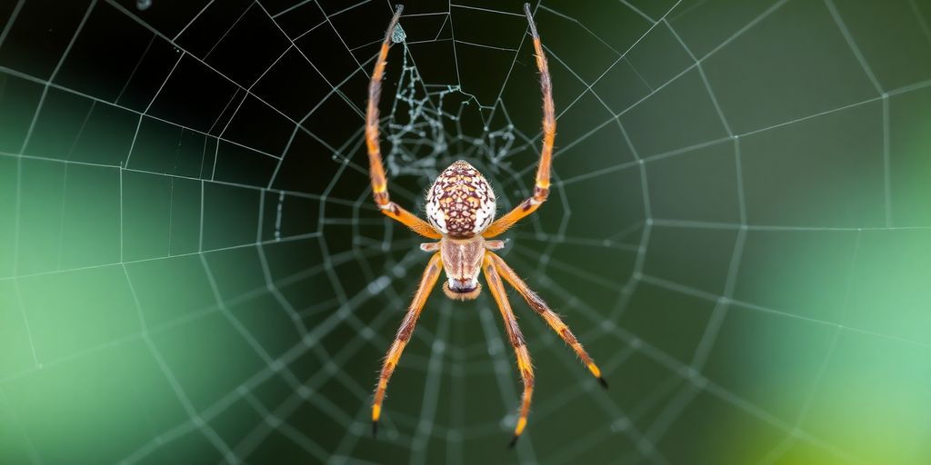 Păianjen într-o plasă, detalii clare și realiste.