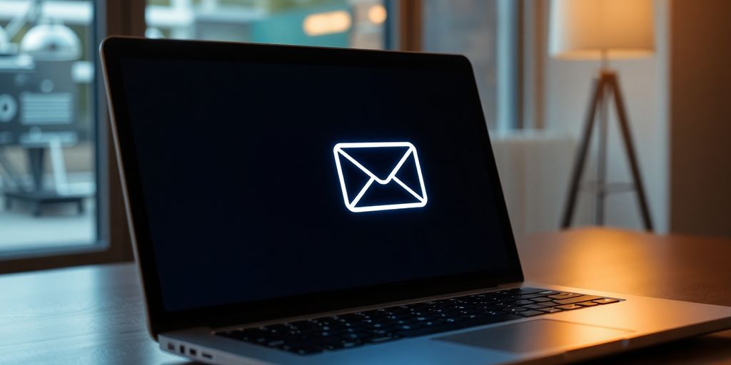 Open laptop with digital envelope icon.
