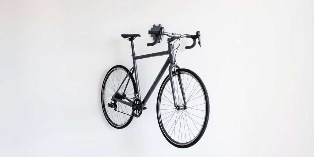 Modern bike wall hanger with innovative pedal design.