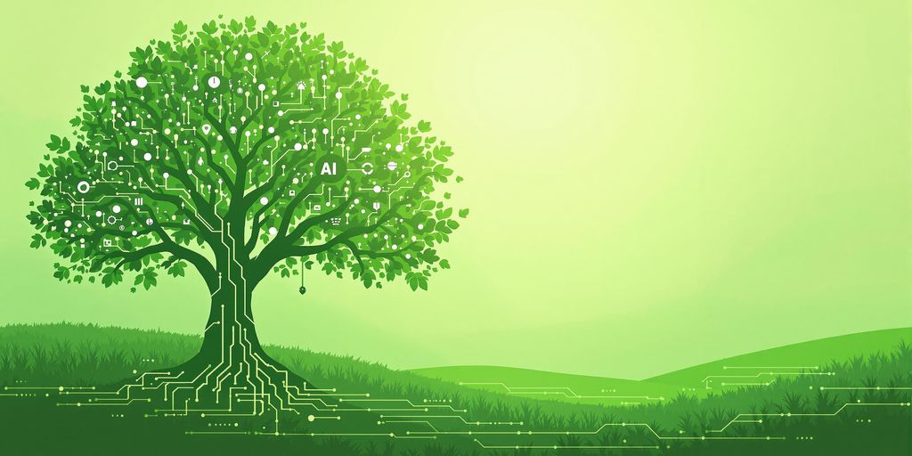 Tree with circuits highlighting AI and environmental impact.