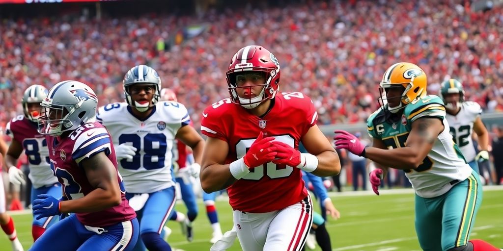 NFL players competing intensely on the field.