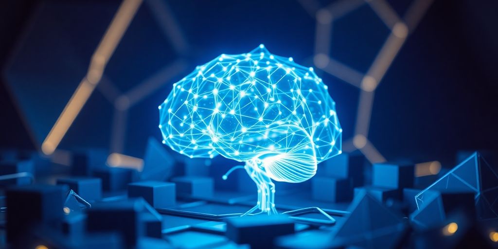AI brain solving complex, glowing puzzles
