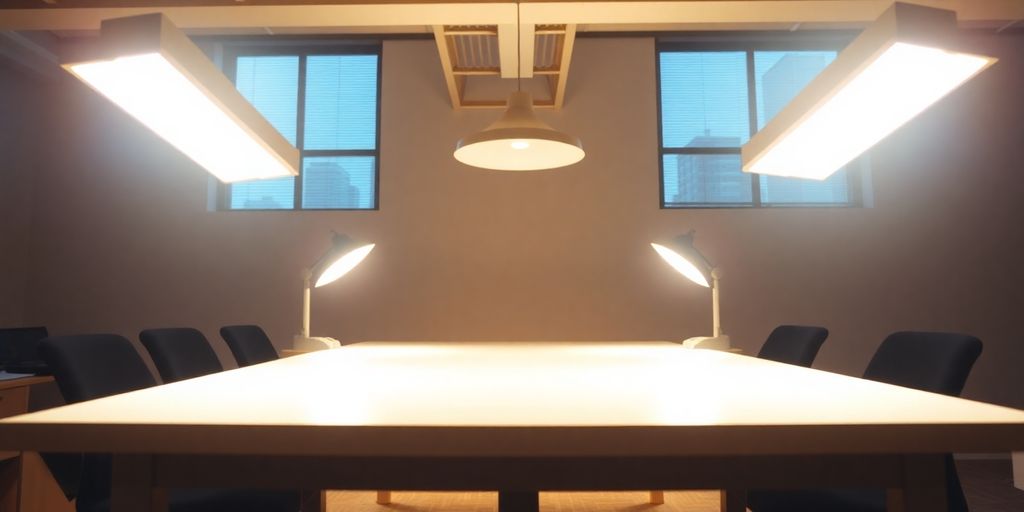 Helle Büroumgebung mit Tageslichtlampen optimal platziert.