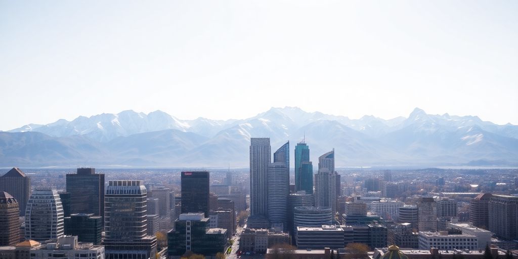 Mile High City skyline with Rocky Mountains backdrop.