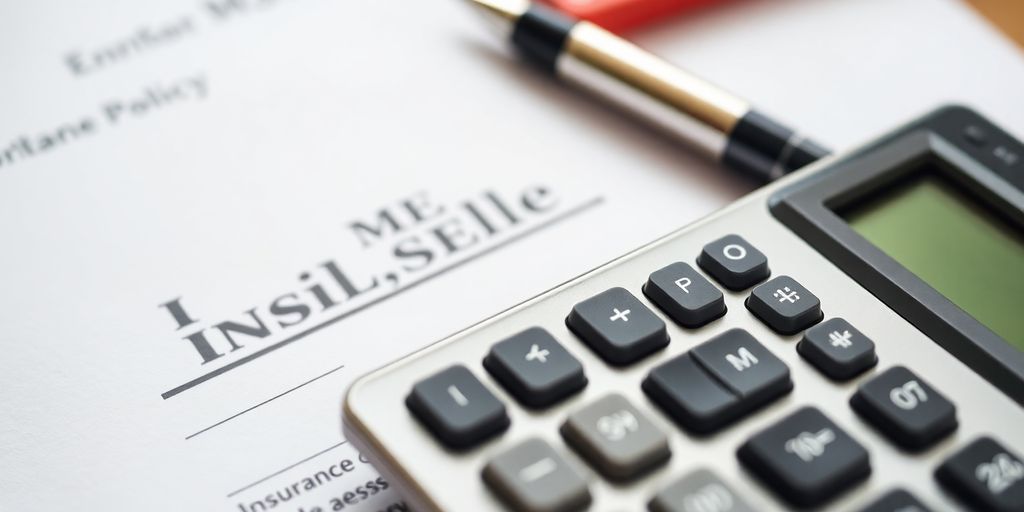 Calculator, documents, and pen on a desk for insurance earnings.