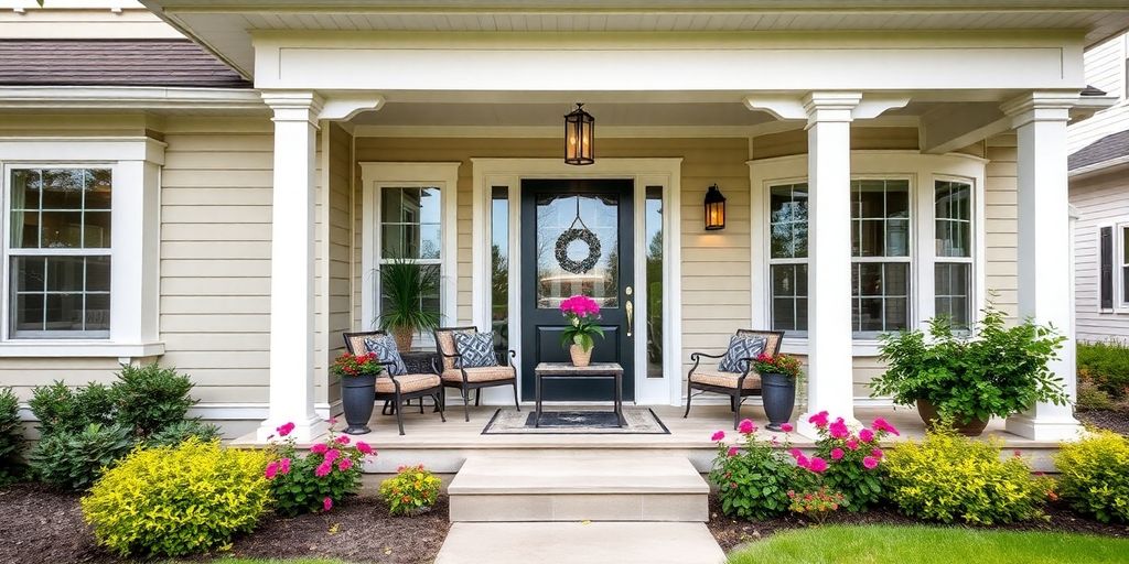 Remodeled home exterior with modern design and landscaping.