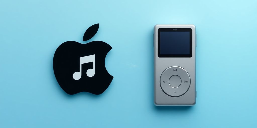 Apple Music logo transforming into a generic MP3 player.