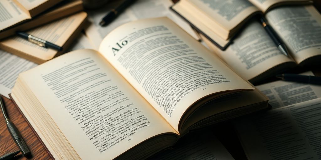 Libros y herramientas de traducción sobre una mesa.