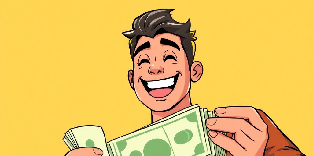 Man relieved, money, speedy loan concept
