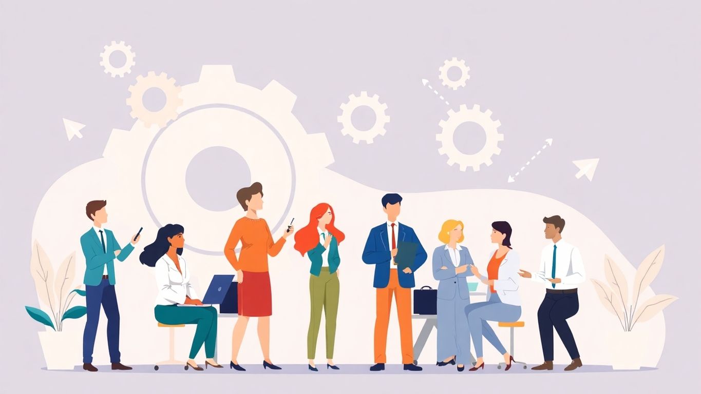 Illustrasjon av forretningsfolk som samarbeider.
