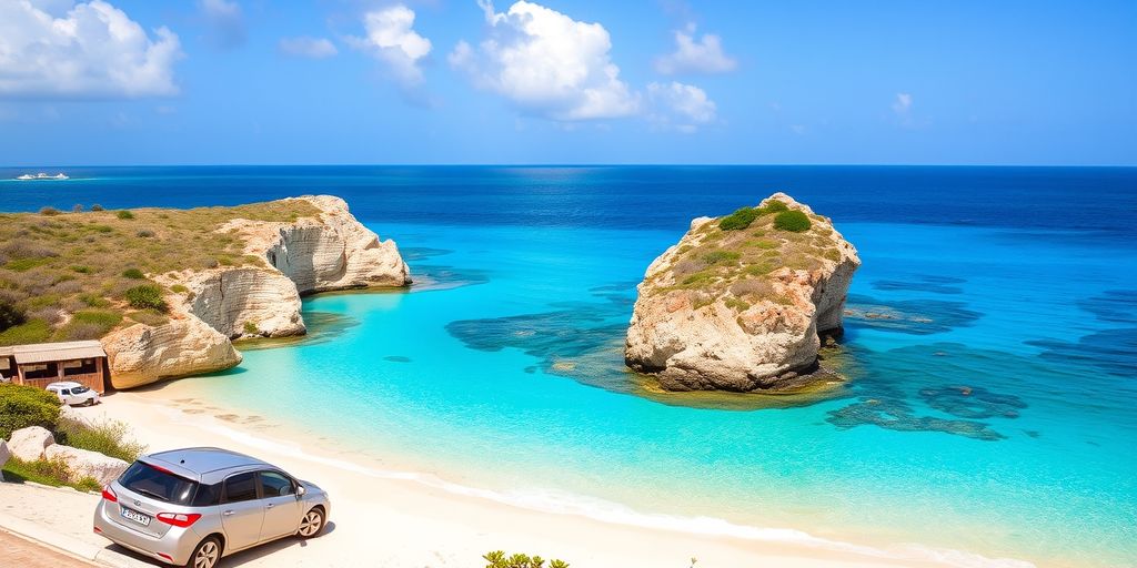 Curacao beach with rental car