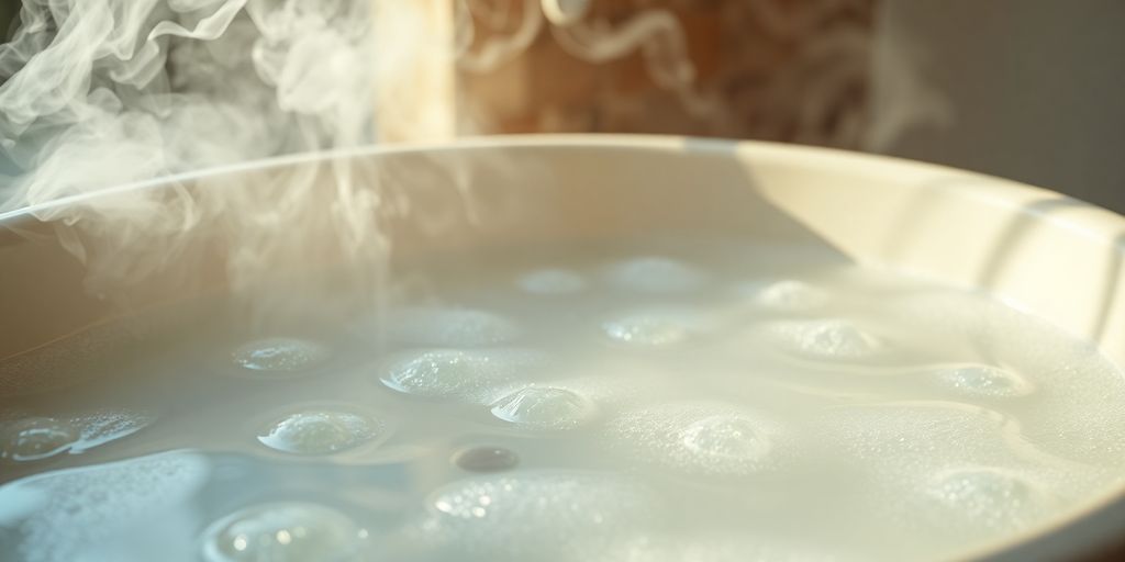 Woman relaxing in a soothing bath with herbal ingredients.