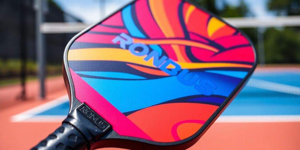 Close-up of Ronbus Pickleball Paddle on court.