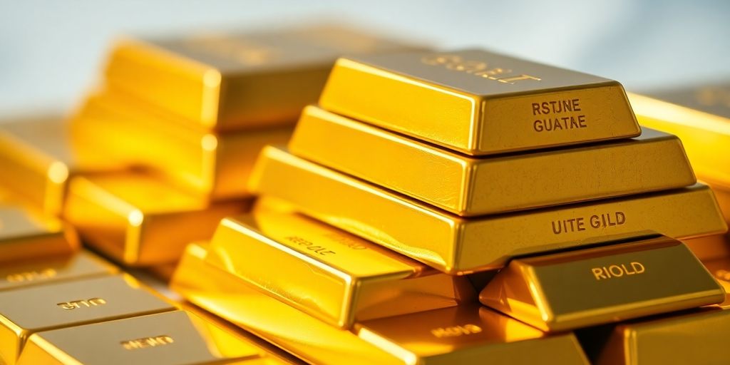 Des barres d'or empilées brillantes.