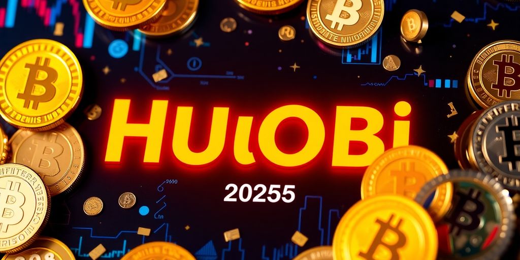 Best Crypto Exchange for Day Trading in 2025 3 Huobi logo with crypto coins in a trading setting.