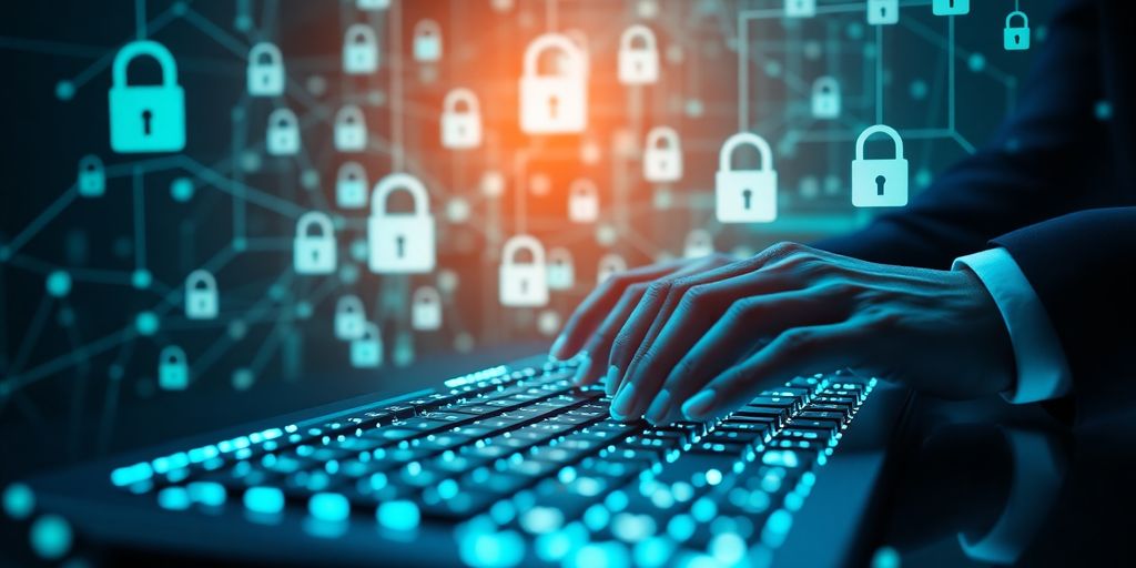 Professionnel sécurisant données numériques