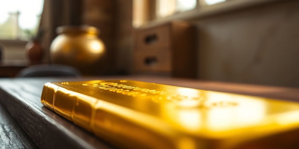 Lingot d'or sur une table en bois.