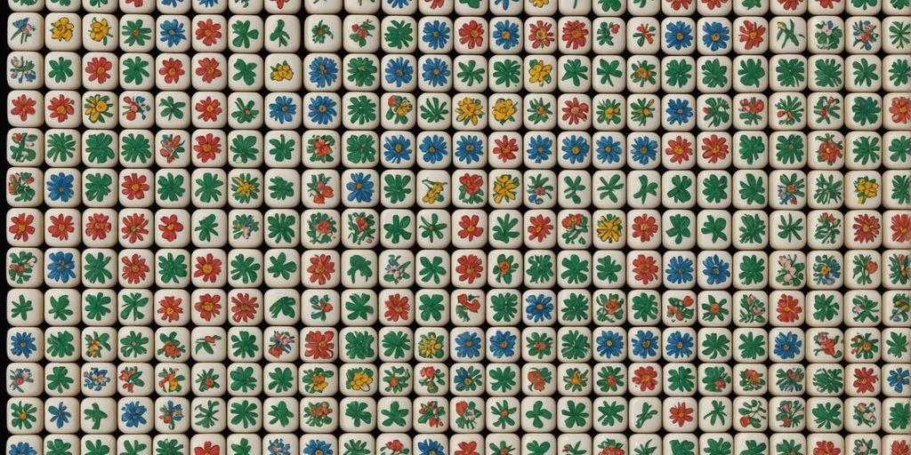 Complete Mahjong set with tiles and dice