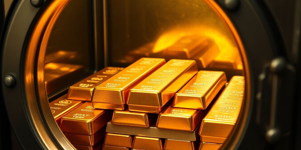 Lingots d'or dans un coffre-fort sécurisé.