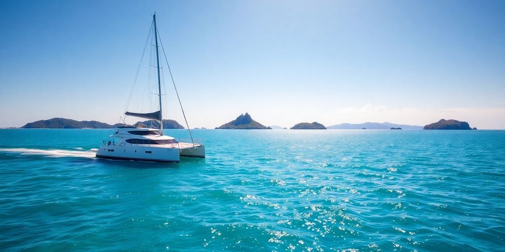 Luxury yacht sailing turquoise waters, BVI islands.