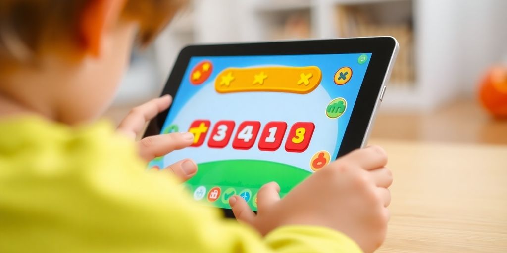 Child enjoying interactive math games on a tablet.