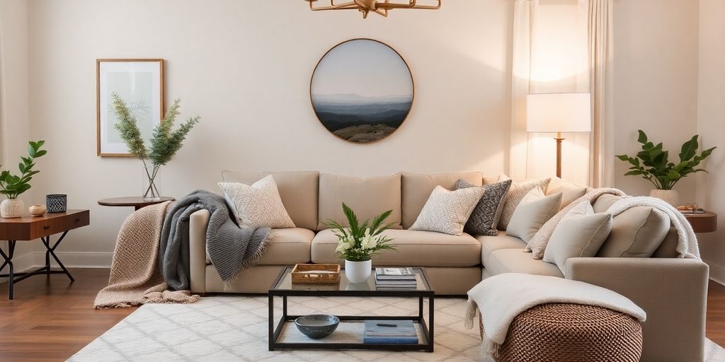 Stylish living room with a Pottery Barn couch.