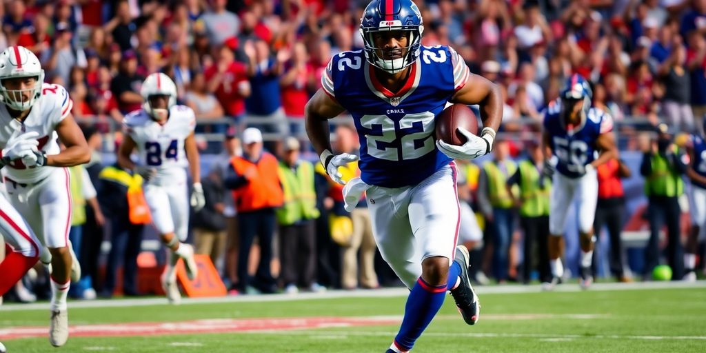 Saquon Barkley running with football during a game.