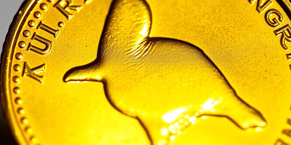 Pièce Krugerrand en or brillant.