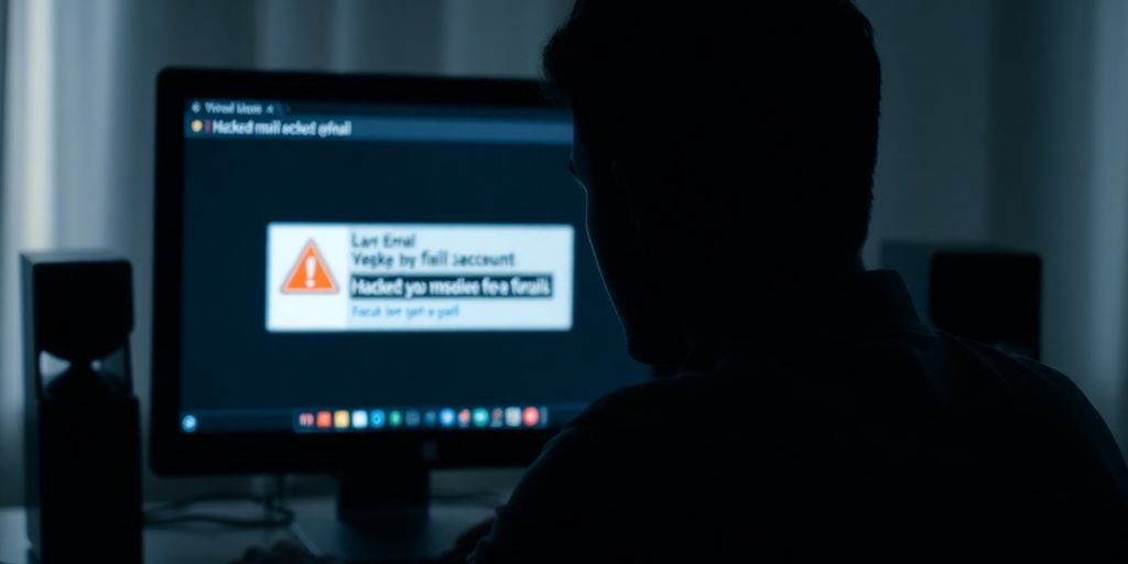Person inquiet devant un ordinateur, regardant son email.