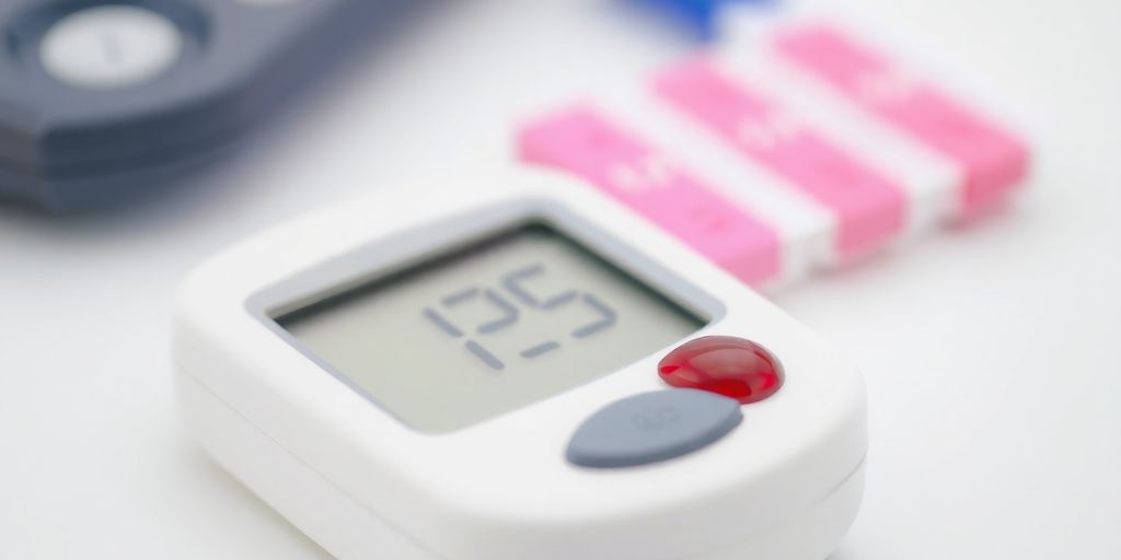 Blood glucose meter with strips and blood drop