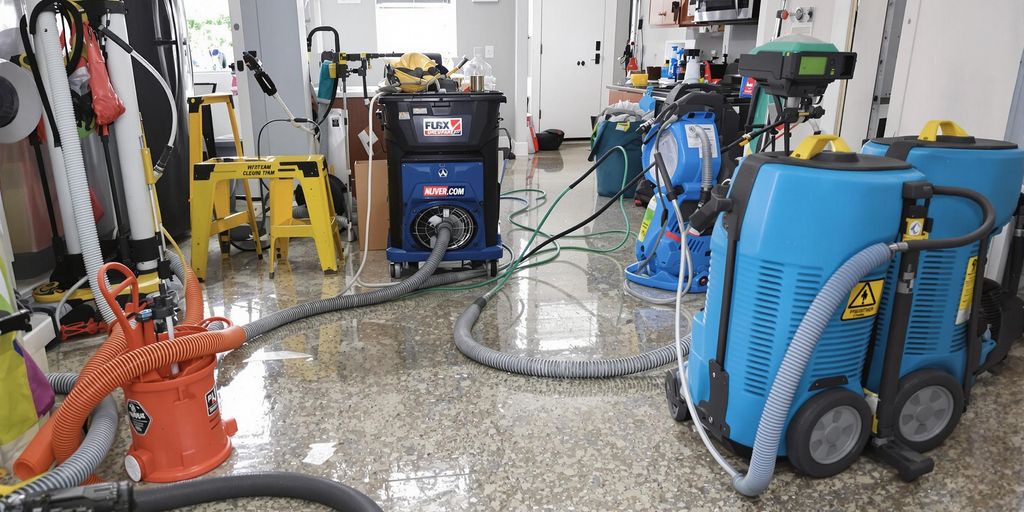 Professional water damage cleanup equipment in action.