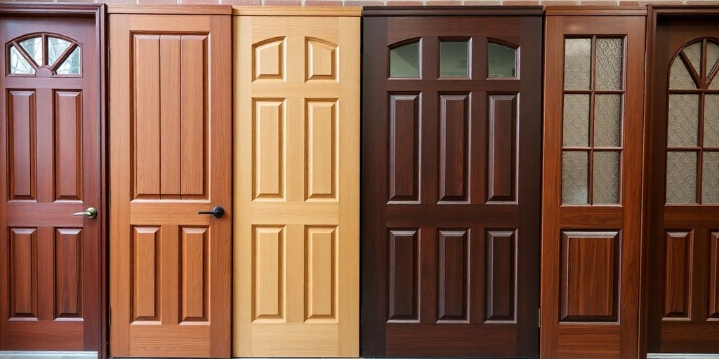 Various door materials displayed for home replacement options.