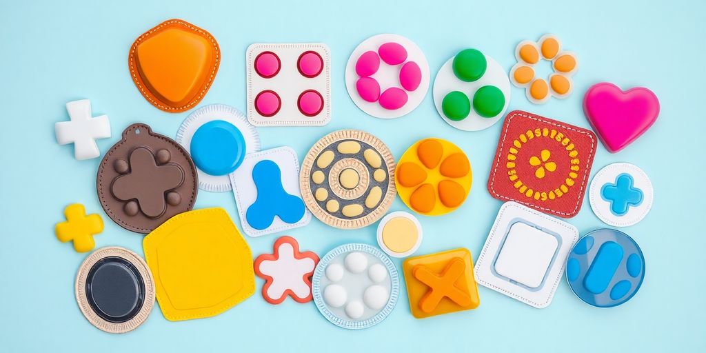 Colorful weight management patches arranged attractively on display.