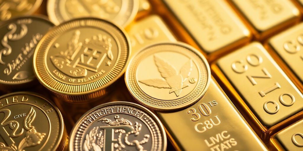Pièces et lingots d’or d’investissement et de collection.
