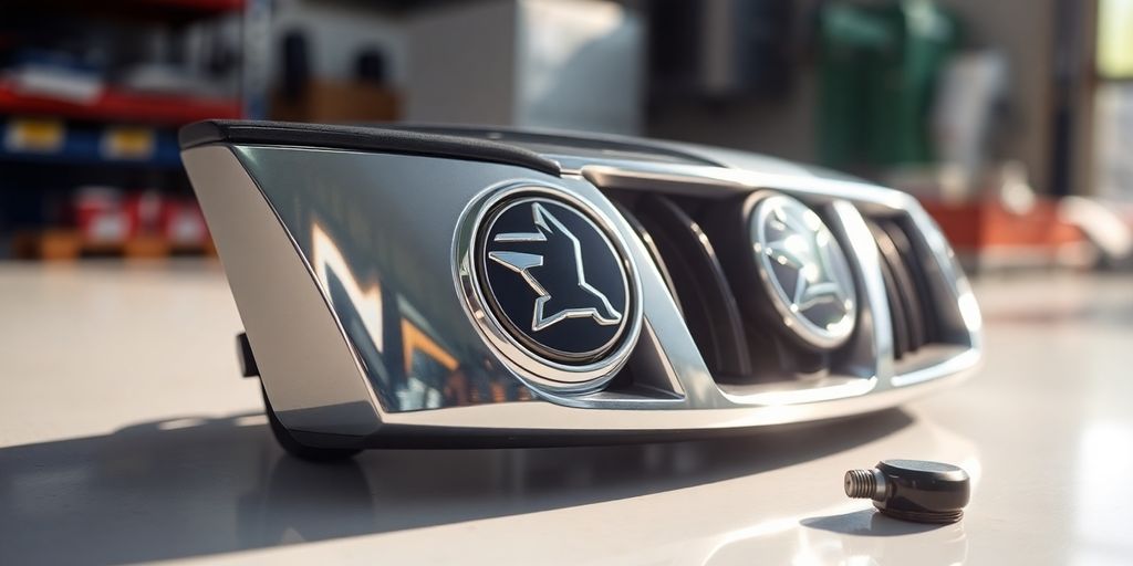 Shiny new Skoda car part in a workshop