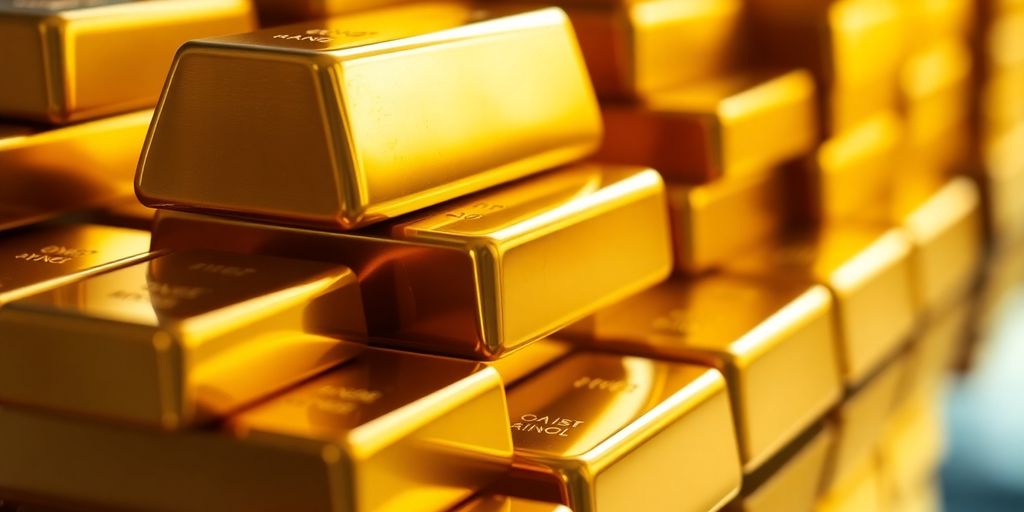 Barres d'or empilées, mettant en valeur leur éclat.