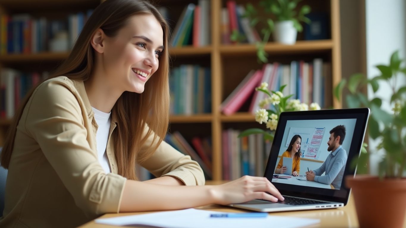 Tutor assisting student through online video call.