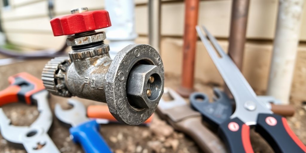 A person turning off a water main valve.
