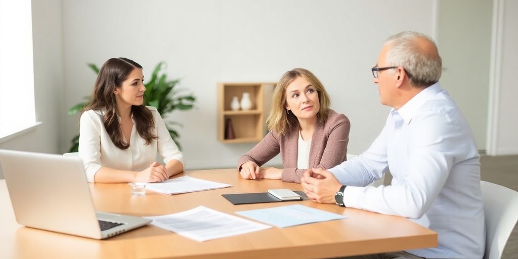 Couple discussing asset division in a divorce setting.