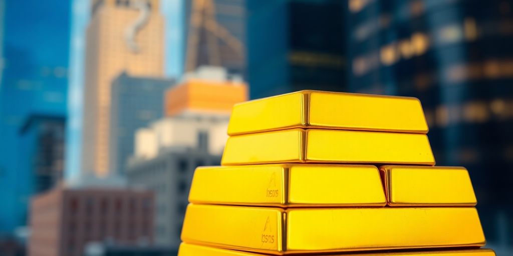 Des lingots d'or empilés avec un arrière-plan flou.