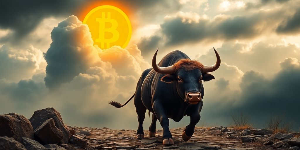 Bull charges towards a rising Bitcoin.